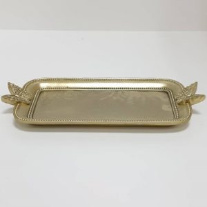 Bandeja Retangular Dourada Det. Borboleta