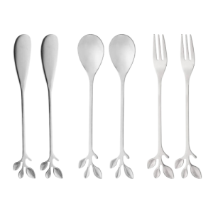 Conjunto 6 Talheres de Aço Inox Leaves Prata