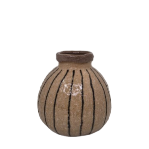 Vaso em Cerâmica Bege com listras Esmaltado P