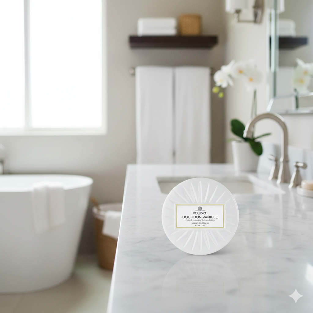 Mini vela Voluspa lata Bourbon Vanille 25H 113g - Imagem 3