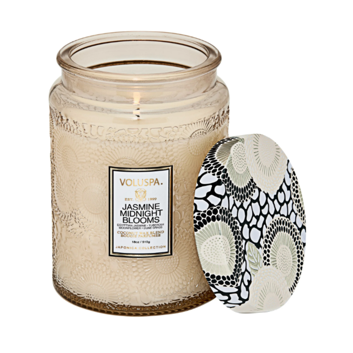 VELA POTE VIDRO G 100H RELEVO JASMINE MIDNIGHT BLOOMS - Imagem 2