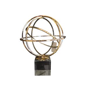 Escultura Decorativa Globo Novaya Em Metal Dourado