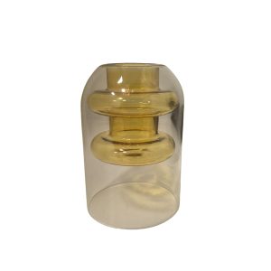 Vaso Decorativo de Vidro Duplo Incolor e Ambar Matritti P