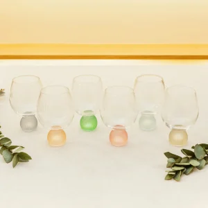 Conjunto 6 Copos Canelado em Vidro Detalhe em Esfera