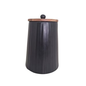 Pote em Cerâmica Preto Canelado