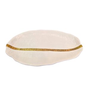 Centro de Mesa em Porcelana Branco com Listra Dourada