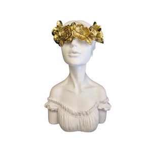 Escultura Decorativa Mulher com Flores Douradas