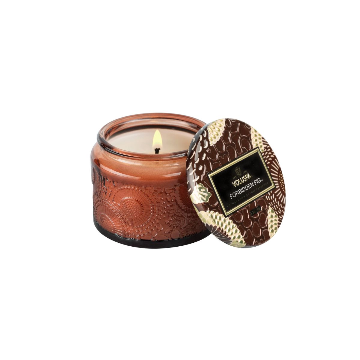 Vela Pote Vidro Relevo Forbidden Fig Voluspa 25 Horas