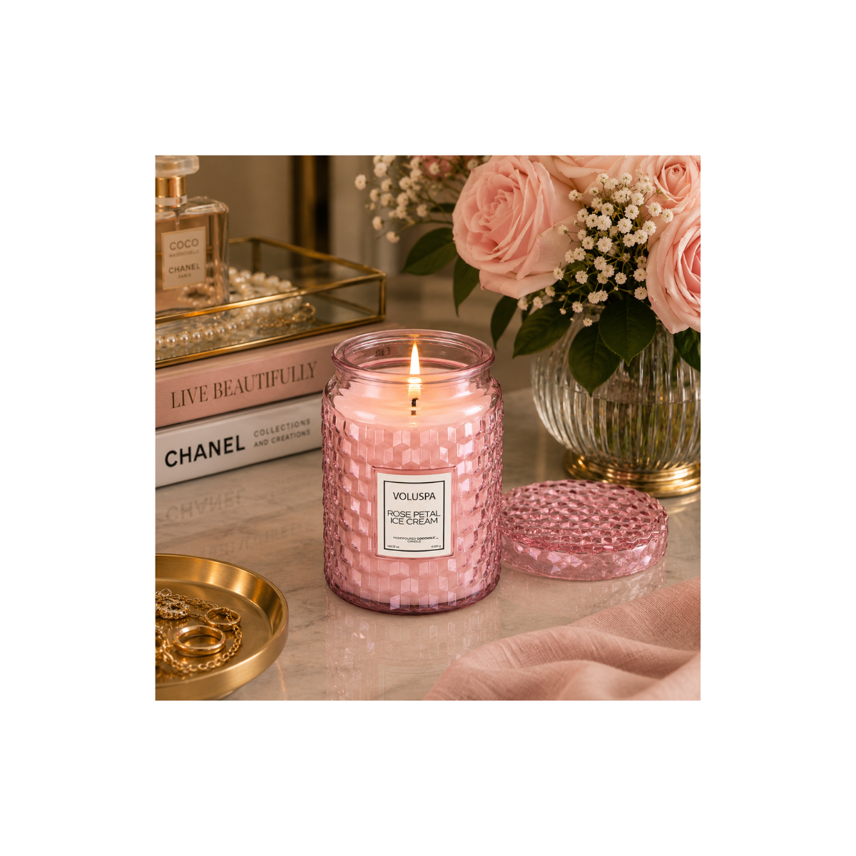 Vela Voluspa Rose Petal Ice Cream - 100H - Imagem 3