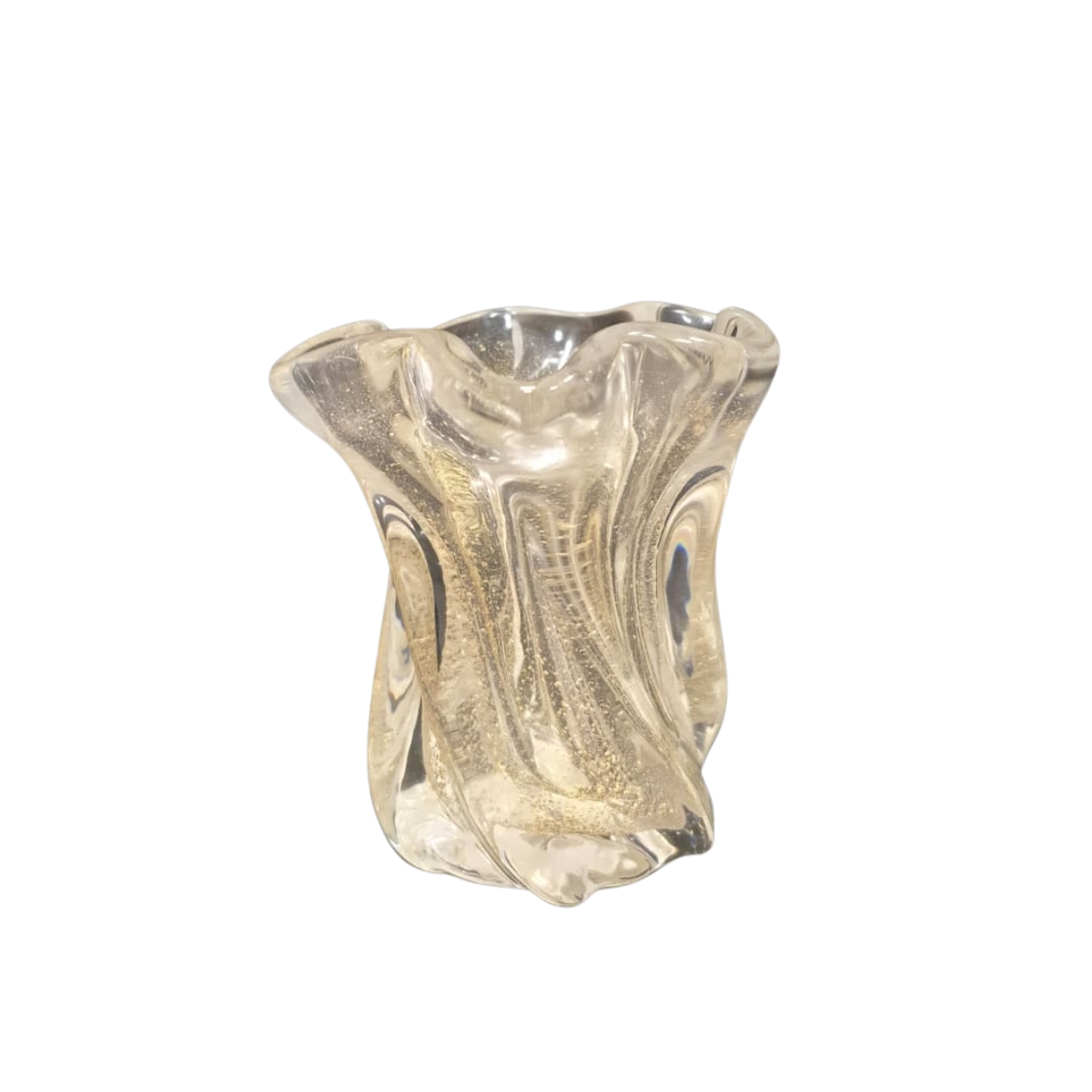 Vaso Decorativo Incolor com Pó de Ouro em Murano - P
