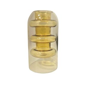 Vaso Decorativo de Vidro Duplo Incolor e Ambar Matritti M