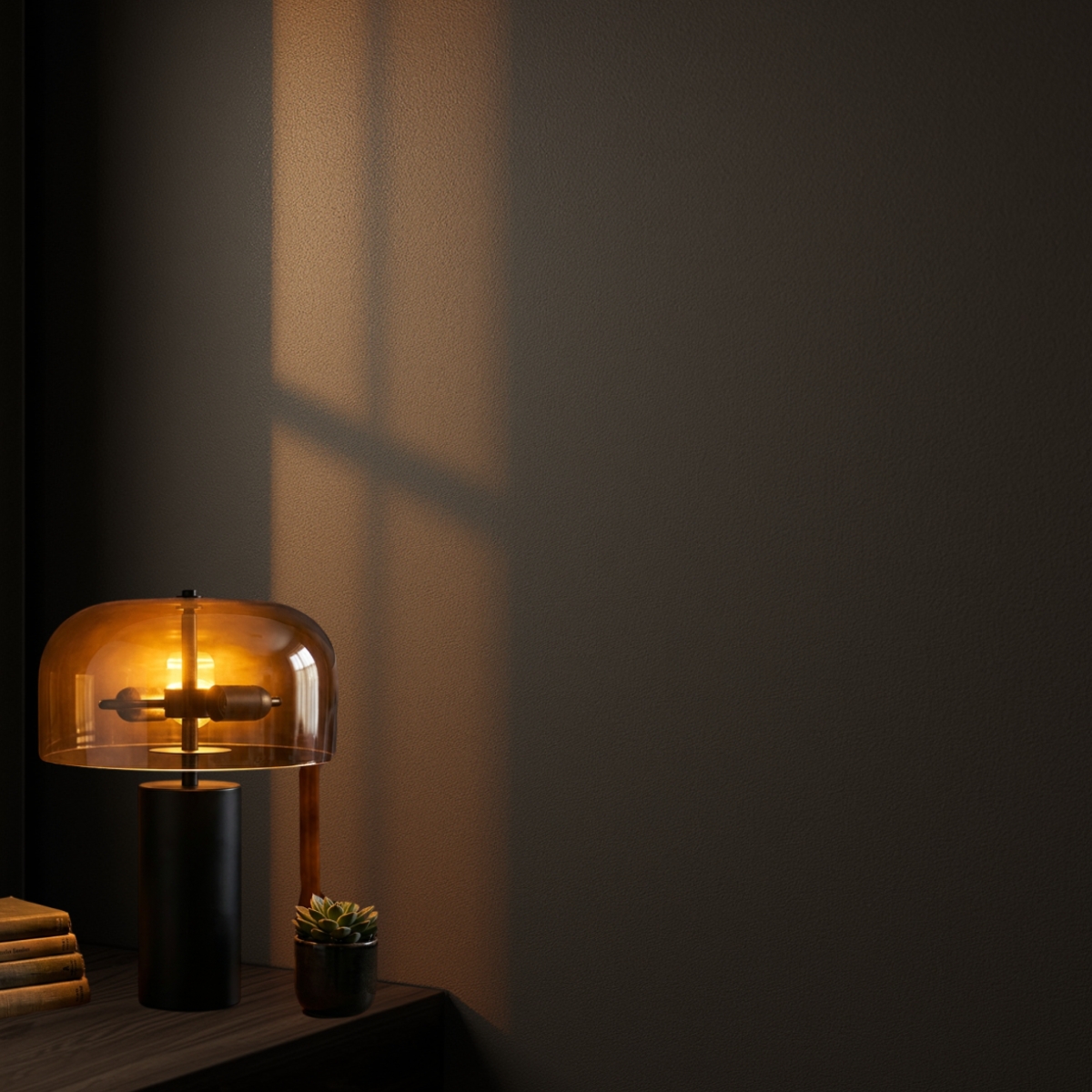 Abajur Decorativo em Metal e Vidro Preto e Âmbar - Imagem 4