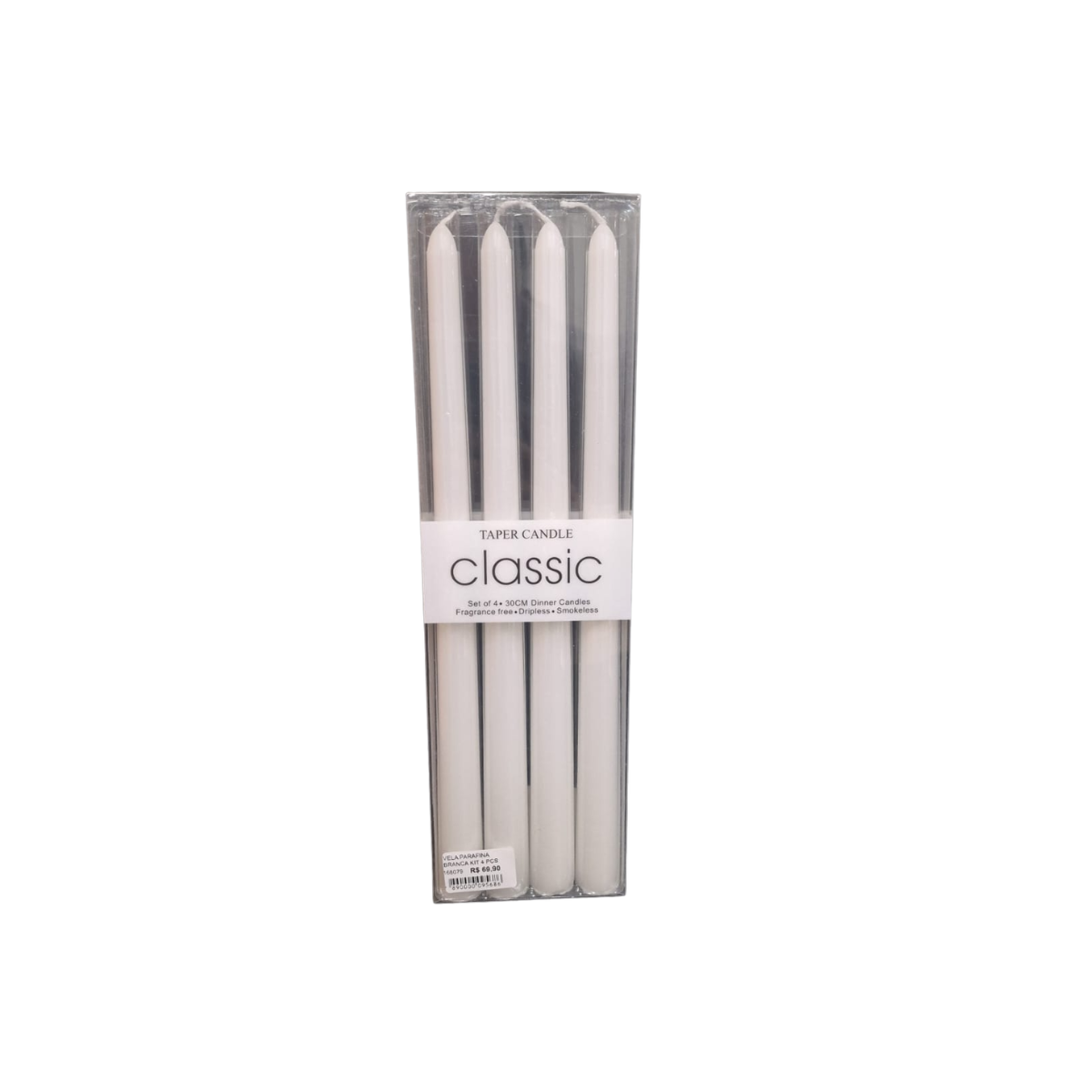 Kit com 4 Velas Decorativas em Parafina Branca 30 cm