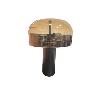 Abajur Decorativo em Metal e Vidro Preto e Âmbar