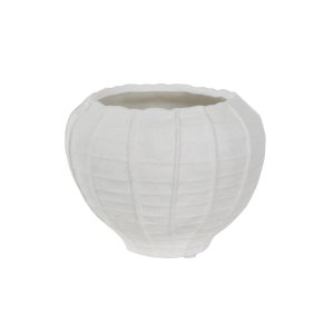 Vaso Decorativo em Cerâmica Com Relevos Orgânicos Off White P