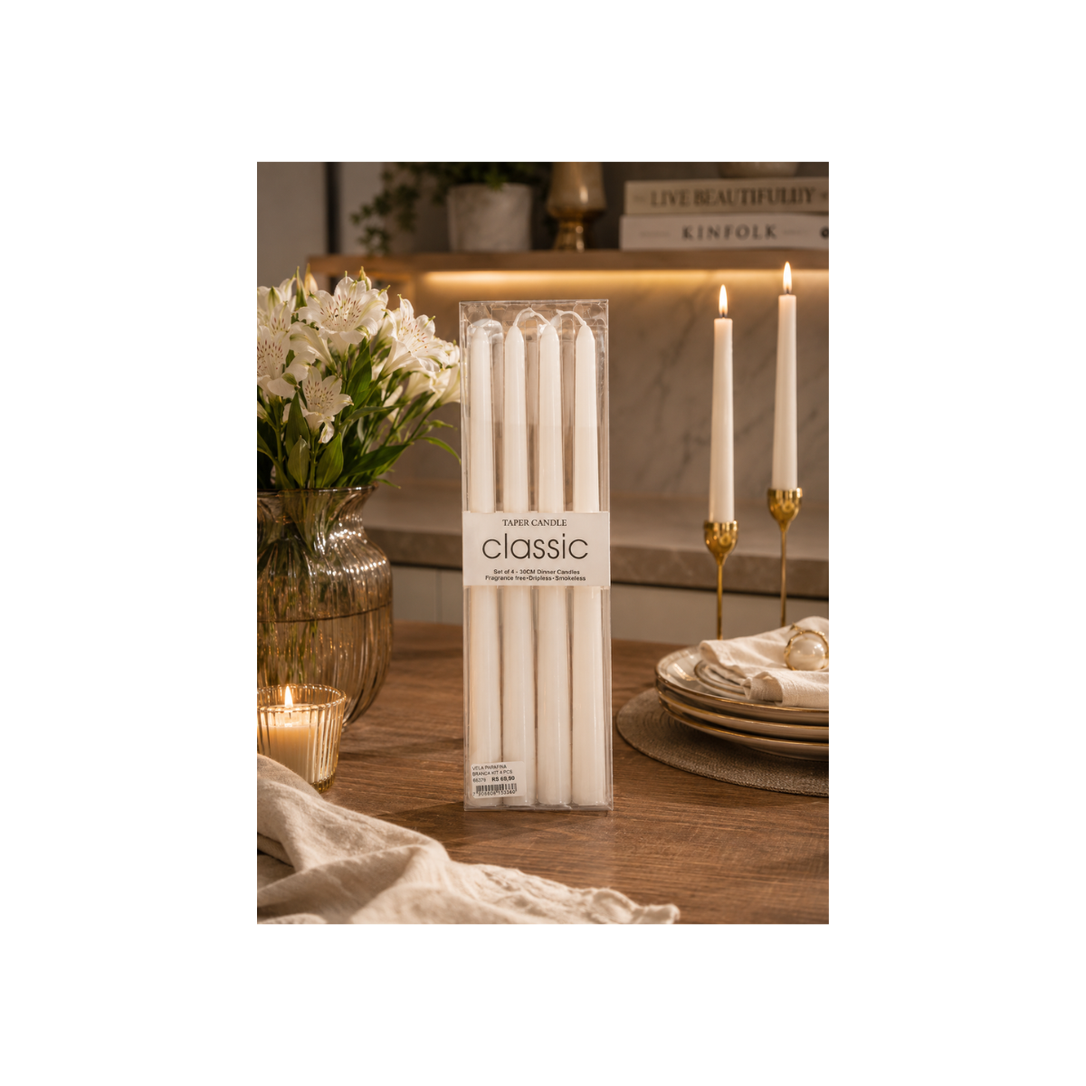Kit com 4 Velas Decorativas em Parafina Branca 30 cm - Imagem 3