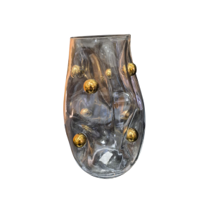  Vaso Decorativo em Vidro Incolor Orgânico com Esferas Douradas