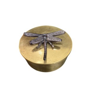 Caixa Decorativa em Metal Dourado Com Libélula