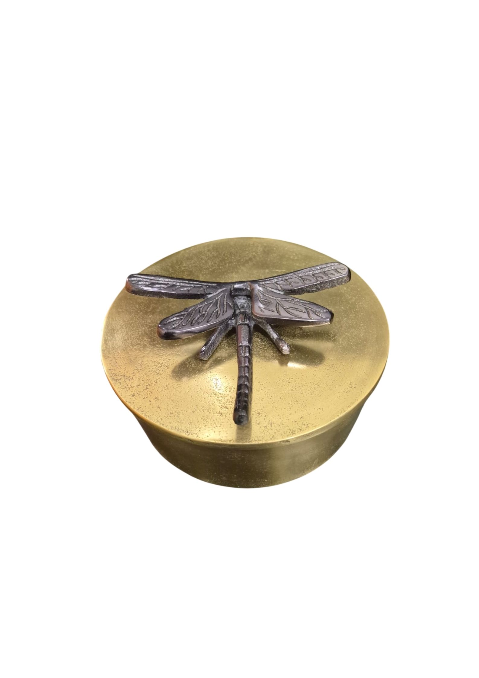 Caixa Decorativa em Metal Dourado Com Libélula