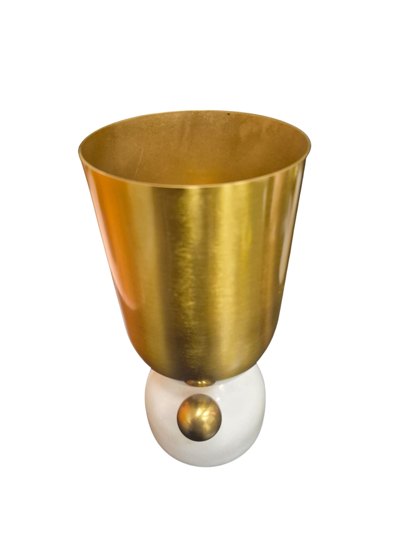 Vaso Decorativo em Mármore Branco e Metal Dourado P