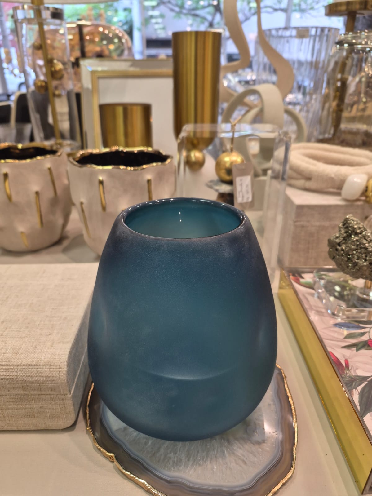 Vaso Decorativo Em Vidro Azul Marino P - Imagem 2