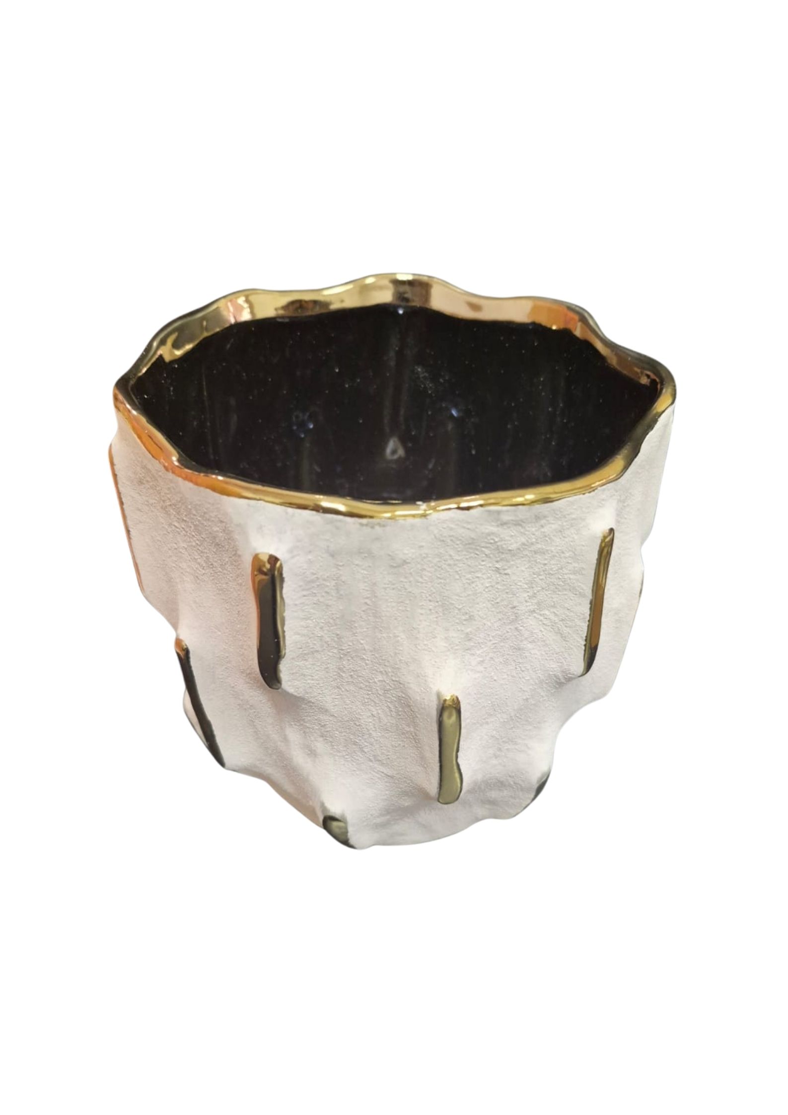 Vaso Decorativo em Cerâmica Bege Com Detalhes Dourados P