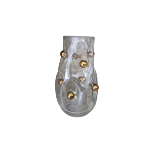  Vaso Decorativo em Vidro Incolor Orgânico com Esferas Douradas