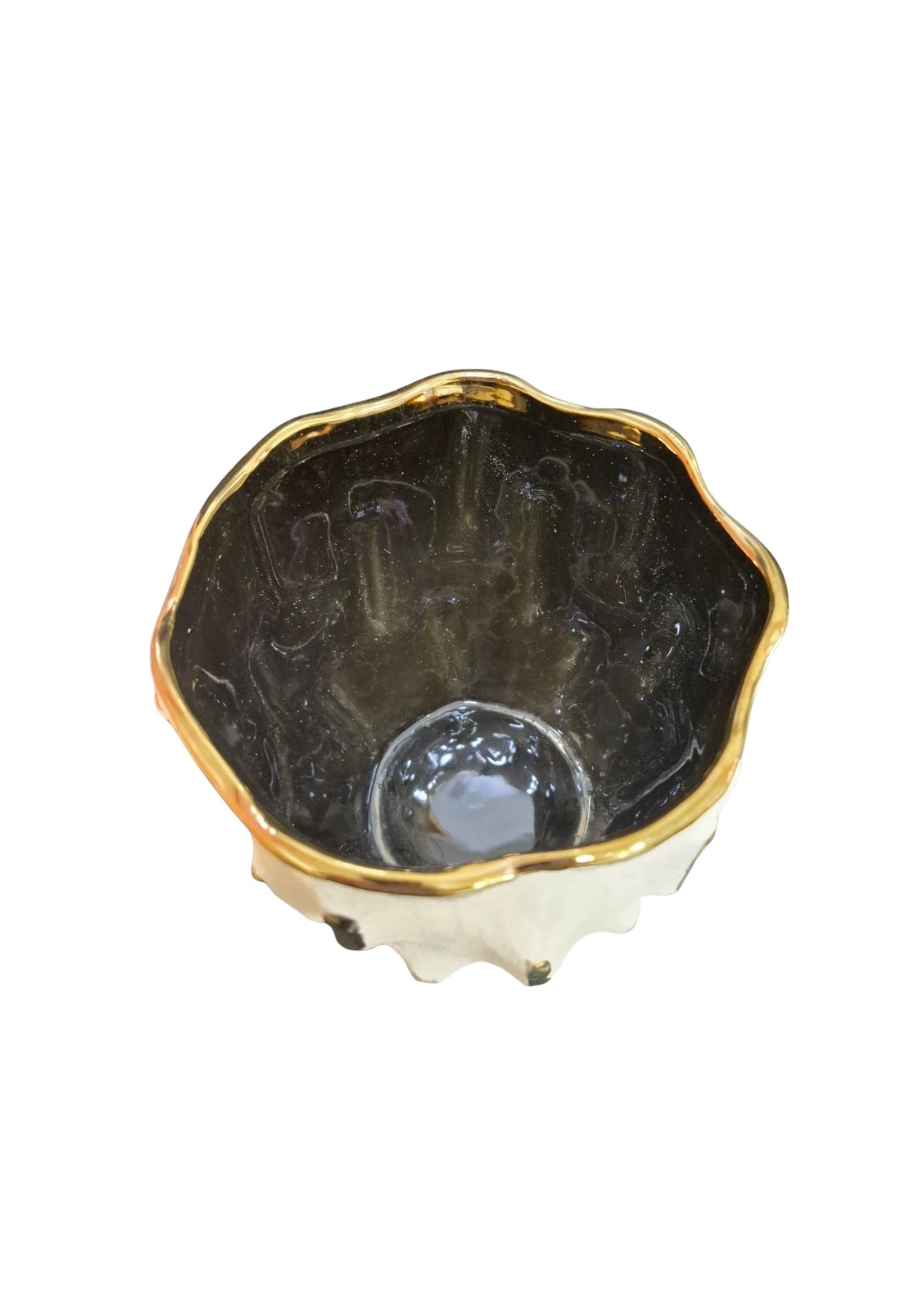Vaso Decorativo em Cerâmica Bege Com Detalhes Dourados P - Imagem 3