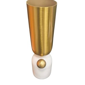 Vaso Decorativo Em Mármore Branco e Metal Dourado M