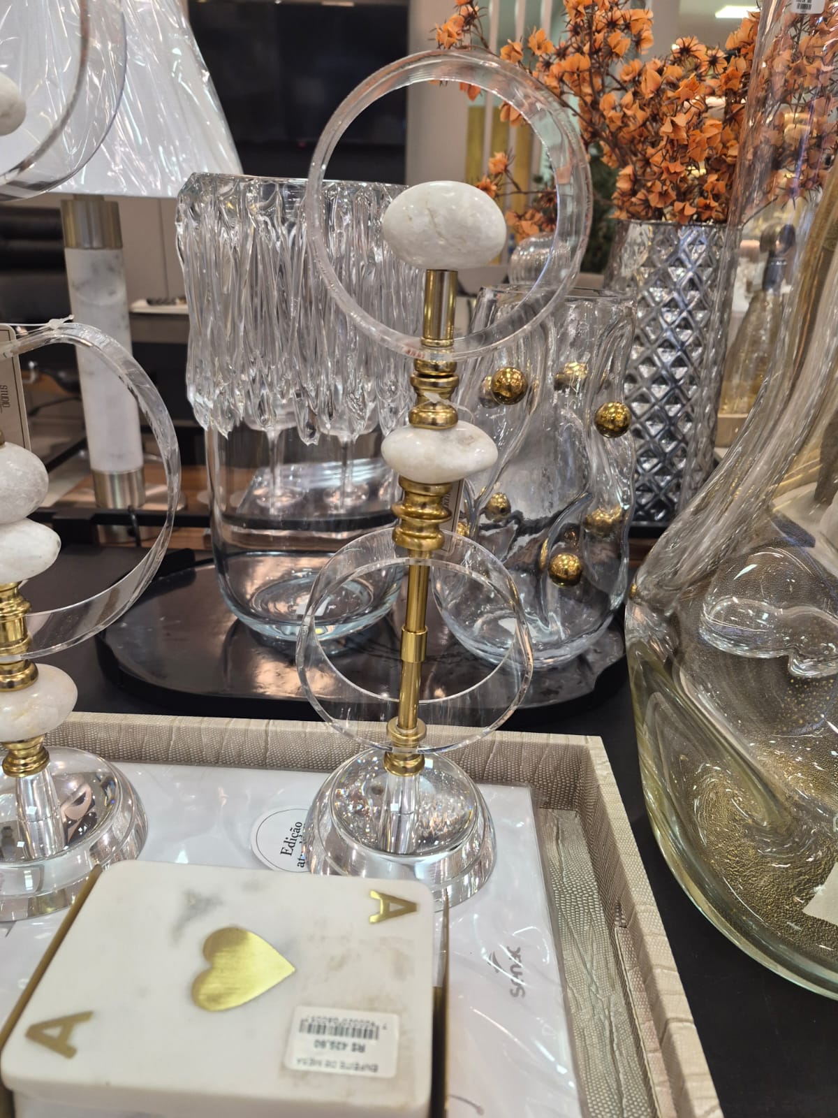 Escultura Decorativa Em Cristal Com Pedras e Acrílico - P - Imagem 3