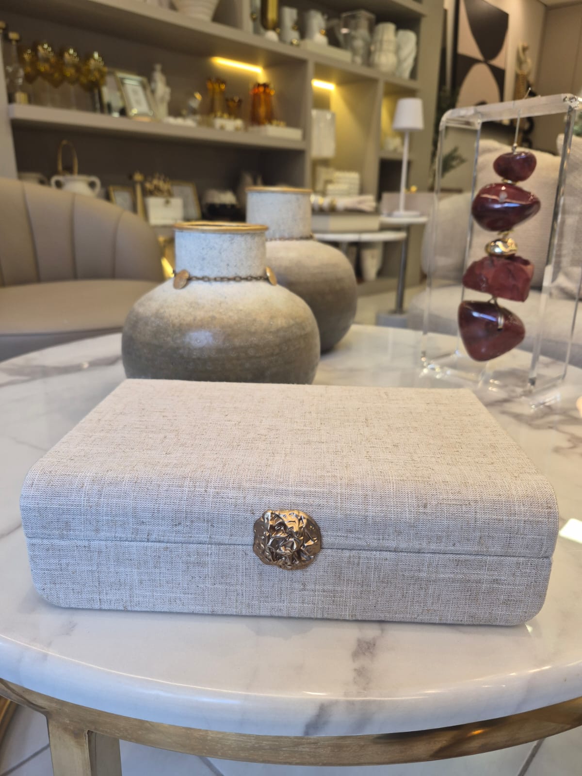Caixa Decorativa em MDF Revestida em Linho Off White - Imagem 5