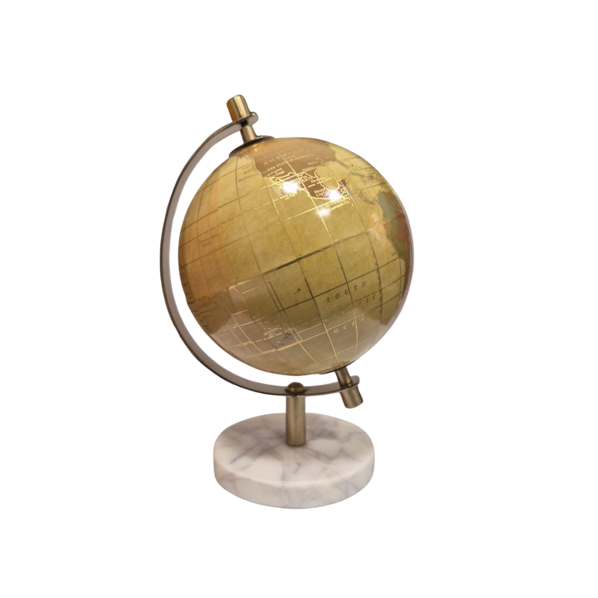 Globo Decorativo Em Metal Com Base de Mármore Branco