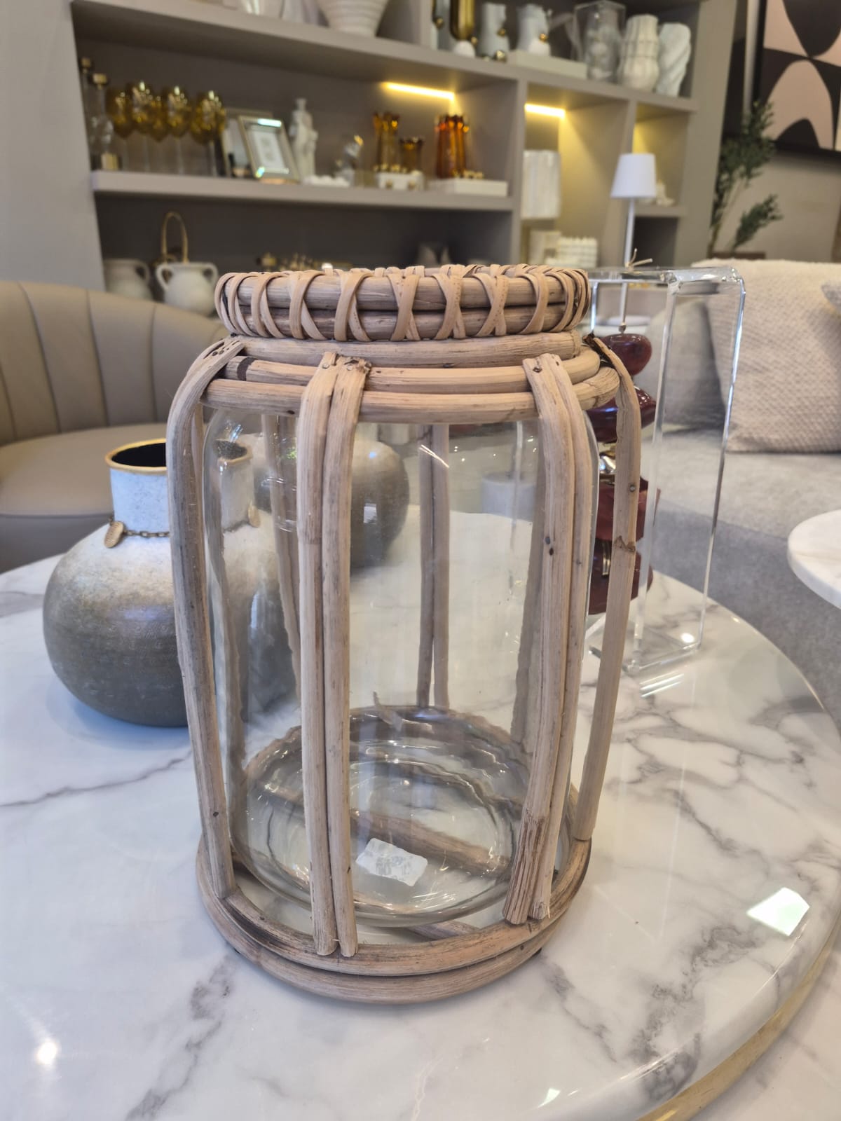Castiçal em Vidro com Revestimento em Bambu Natural G - Imagem 4