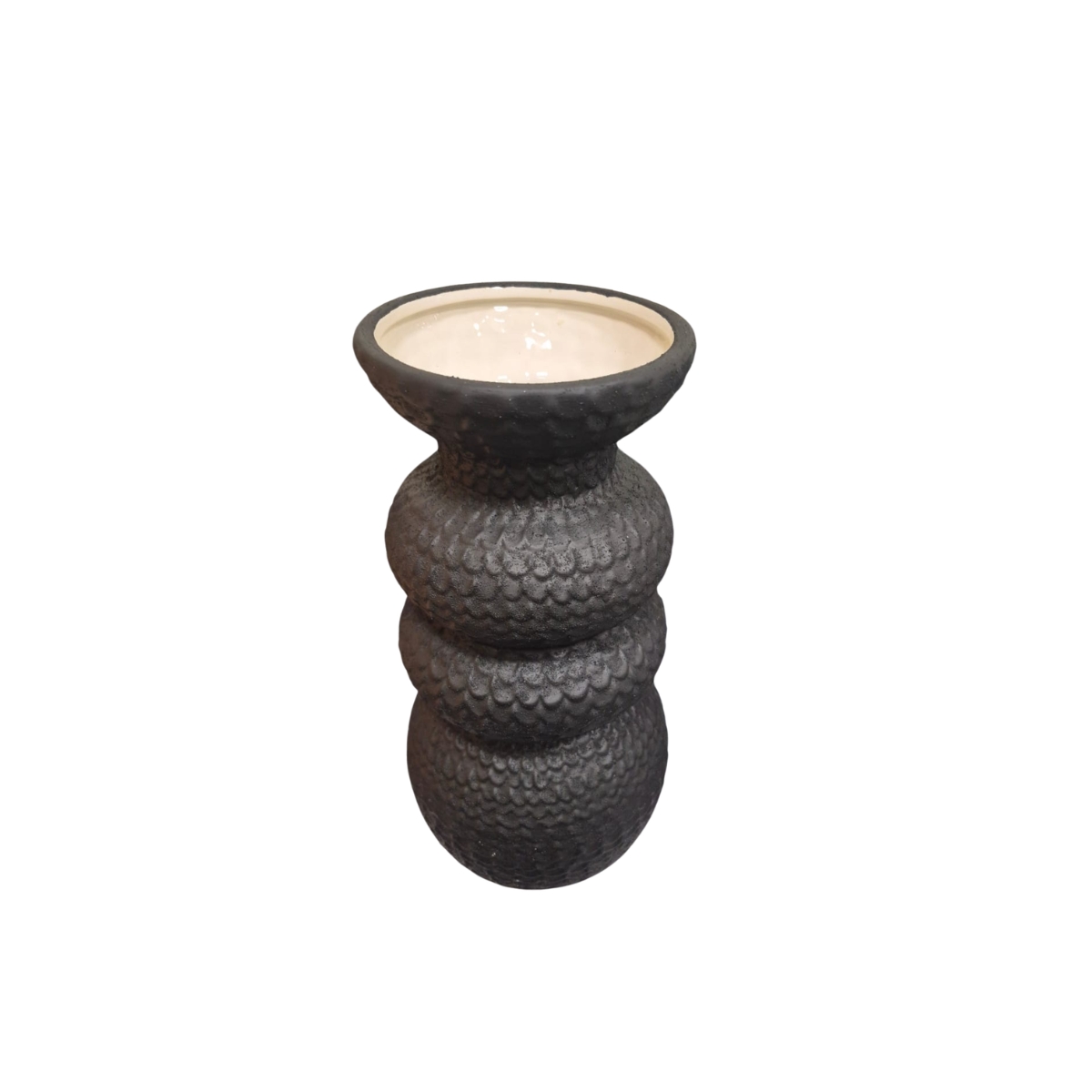 Vaso Decorativo Em Cerâmica Texturizada Preto G - Imagem 2