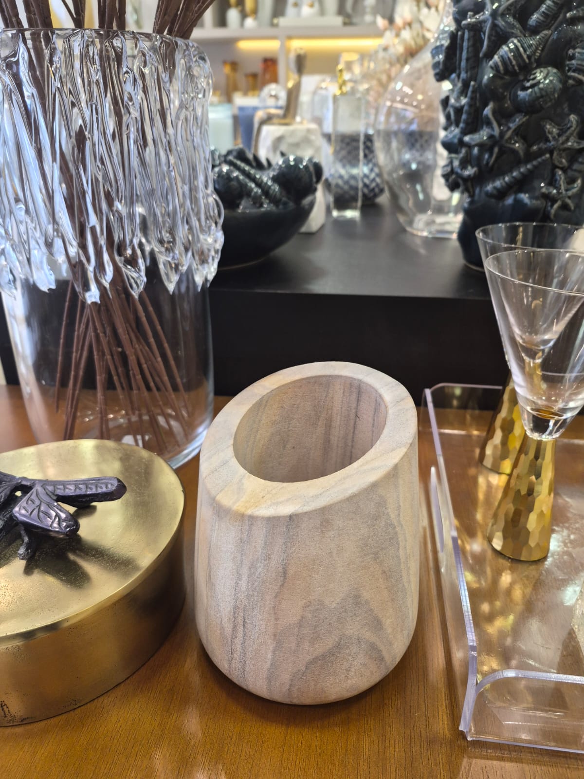 Vaso Decorativo em Mármore com Boca Chanfrada - Imagem 4
