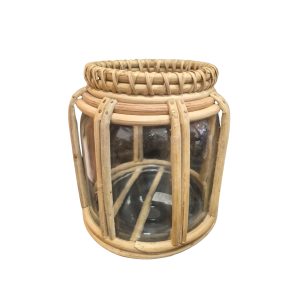 Castiçal em Vidro com Revestimento em Bambu Natural