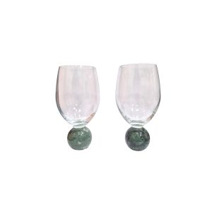 Jogo 2 Taças Para Vinho em Cristal e Mármore Verde