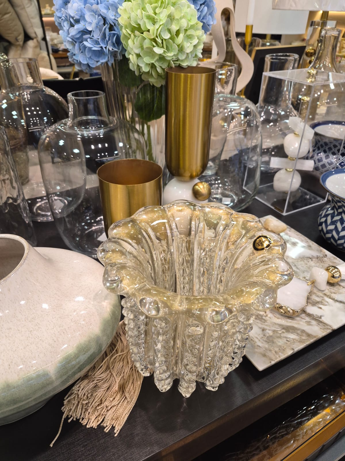 Vaso Decorativo em Murano Transparente com Ouro Pierre M - Imagem 4